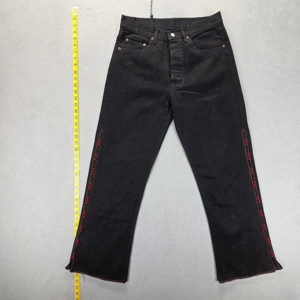 VTG‎ Levis 501 Jeans Mens Black Straight USA Red Trim 90s Modified Fits 28x29